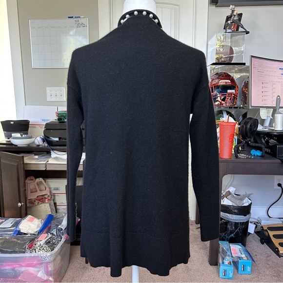 C By Bloomingdale's Black Pearl Embellished Open Front Cashmere Cardigan Small - Picture 7 of 14